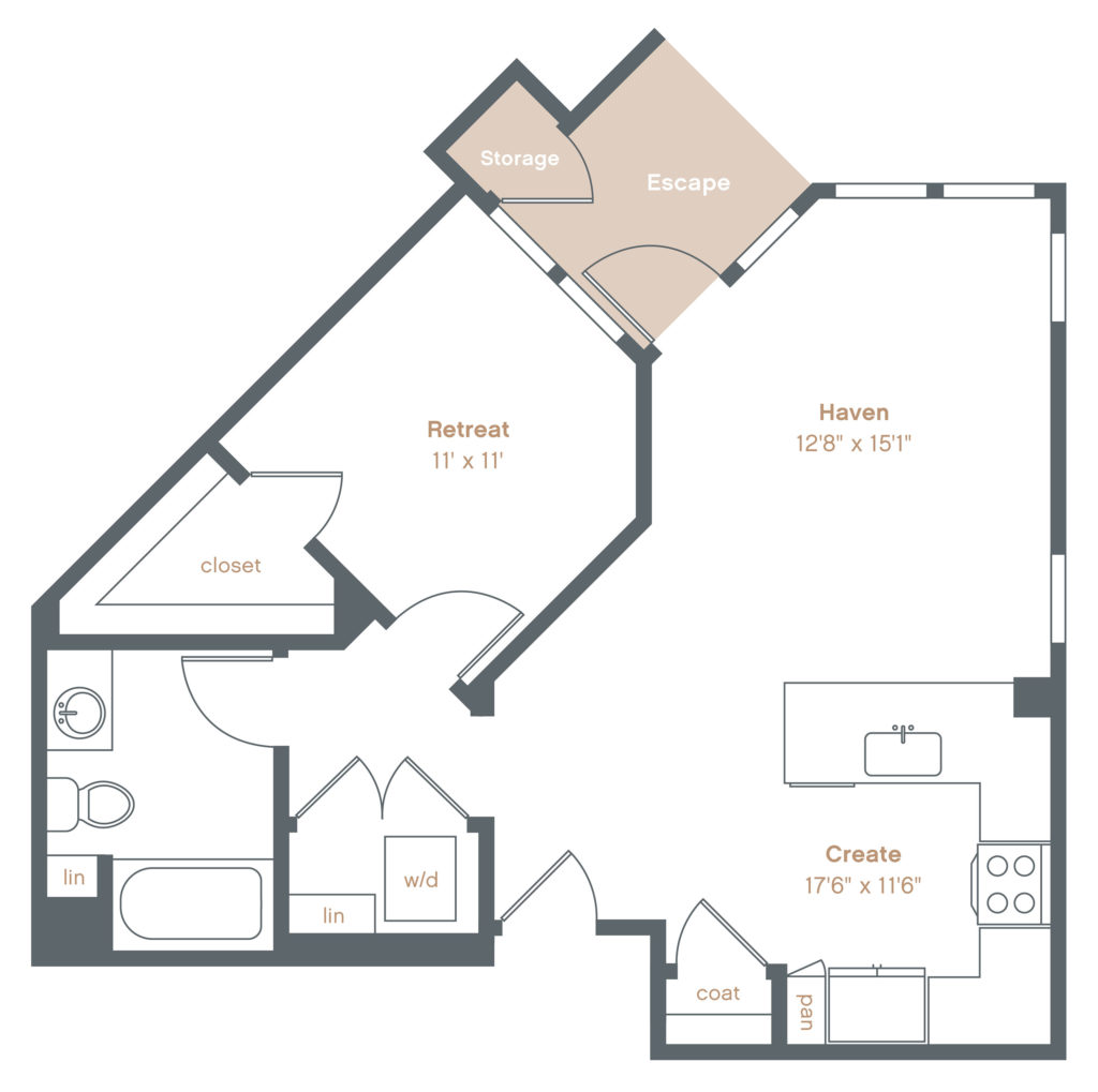 A6 one bed/one bath floorplan - Danville Luxury One-Bedroom